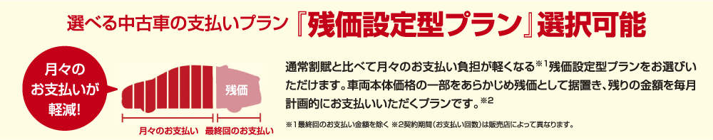 選べる中古車の支払いプラン 「残価設定型プラン」選択可能！