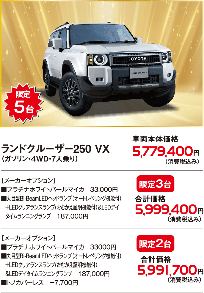 ランドクルーザー250 VX（ガソリン・４WD・7人乗り）