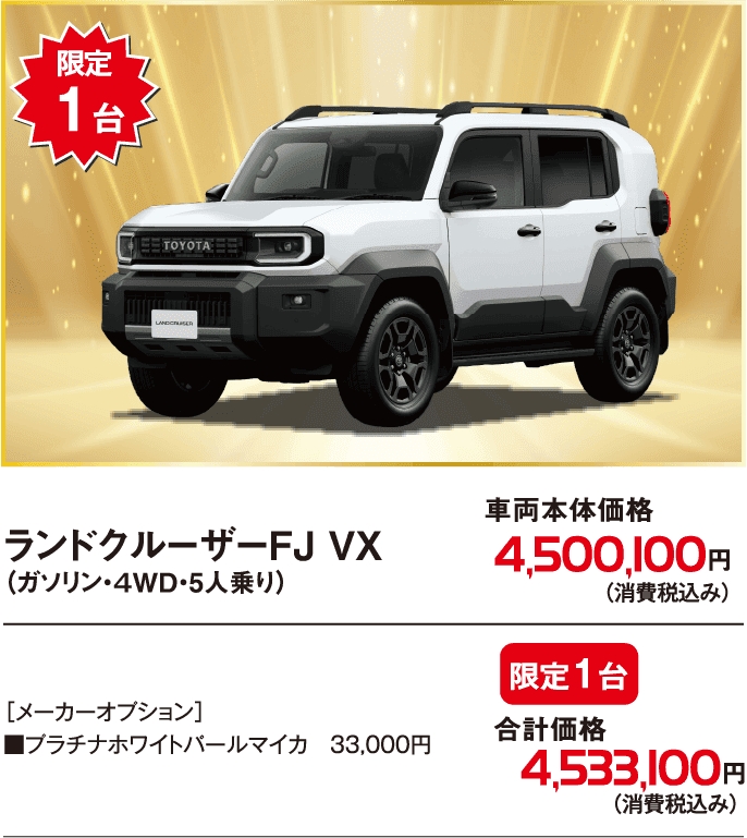 ランドクルーザーFJ VX（ガソリン・４WD・5人乗り）