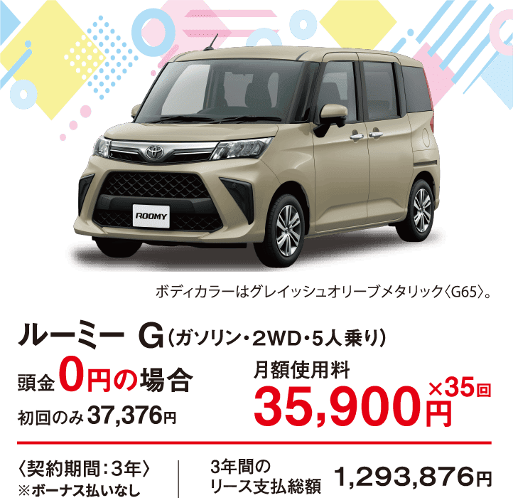 ルーミー G（ガソリン・２WD・5人乗り）